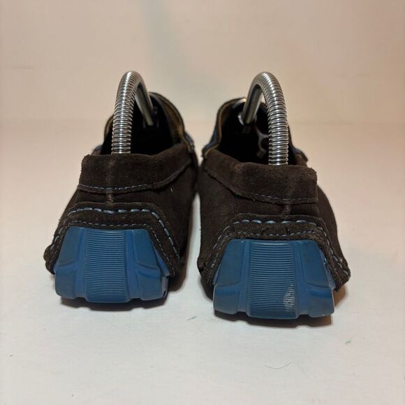 Ecco Mens Sz 42 8.5 M Dynamic Suede Penny Loafer Driving Moc Brown Blue Slip On - Picture 8 of 10